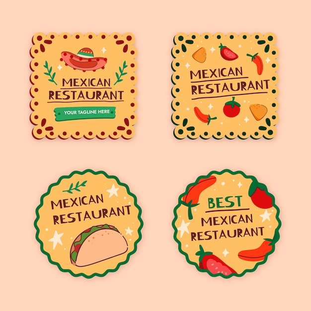 Hand drawn mexican restaurant labels template