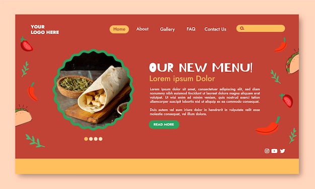 Hand drawn mexican restaurant landing page template