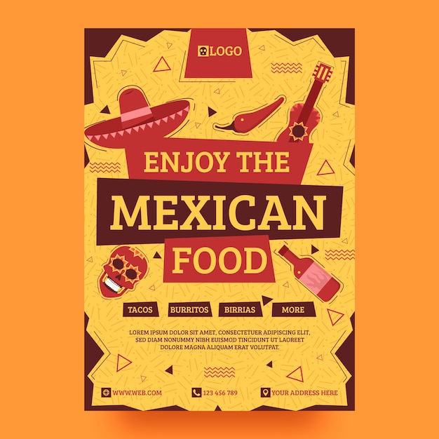 Hand drawn mexican restaurant poster template