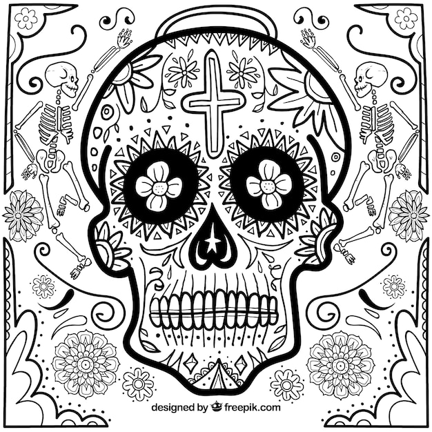 Hand drawn mexican skull background