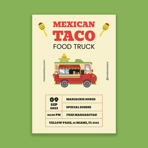 Hand drawn mexican taco truck flyer