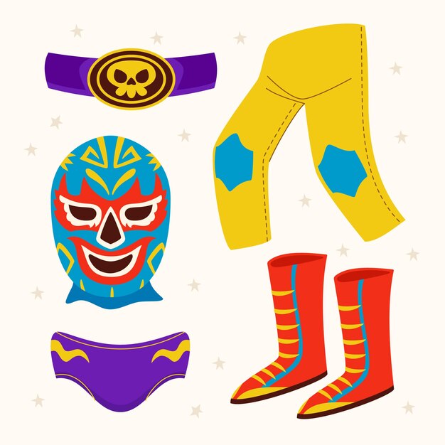 Hand drawn mexican wrestler element collection