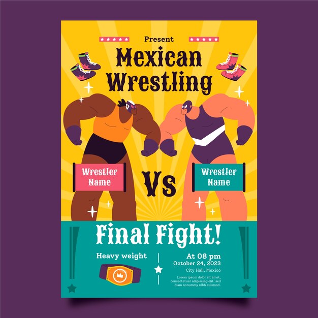 Hand drawn mexican wrestler flyer design template