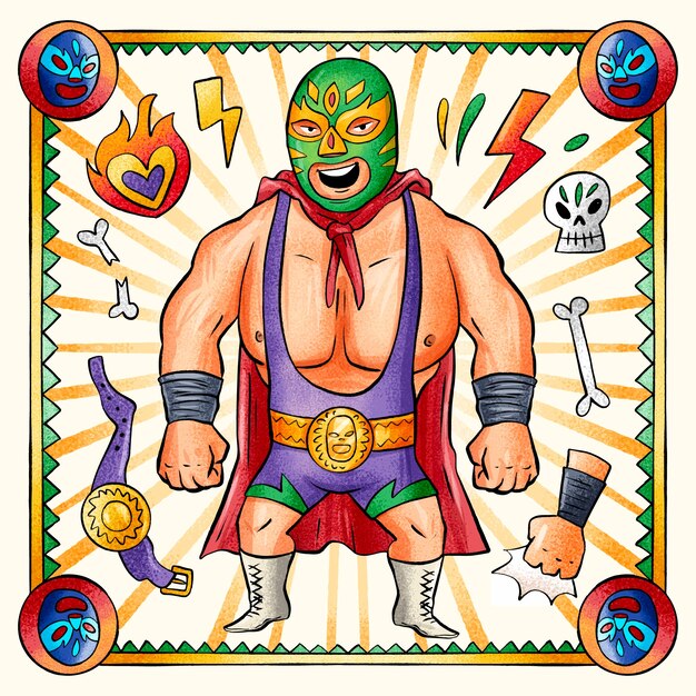 Hand drawn mexican wrestler illustration design