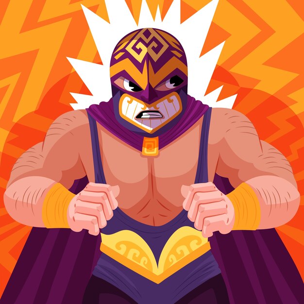 Hand drawn mexican wrestler illustration