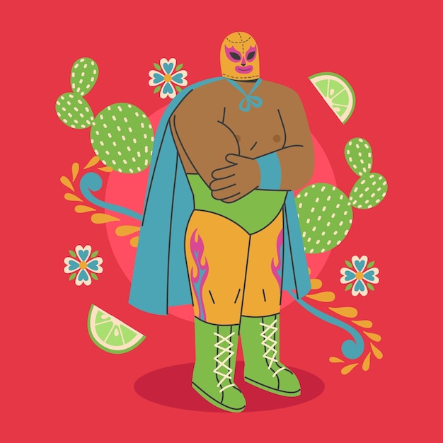 Hand drawn mexican wrestler illustration