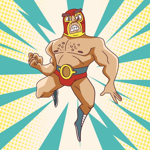 Hand drawn mexican wrestler illustration