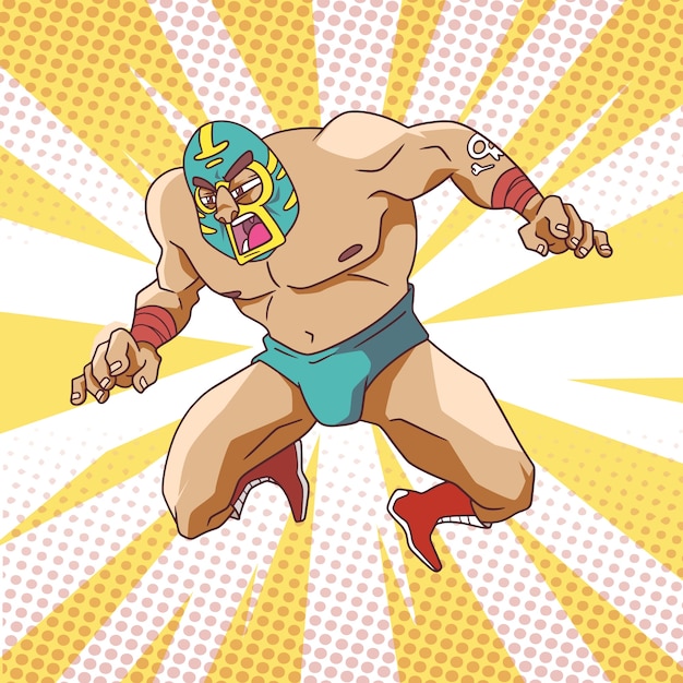 Hand drawn mexican wrestler illustration