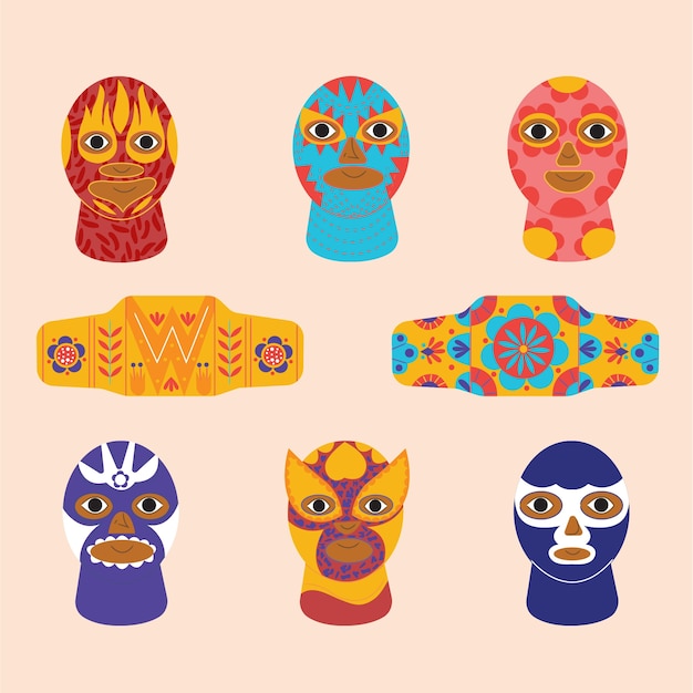 Hand drawn mexican wrestler stickers design