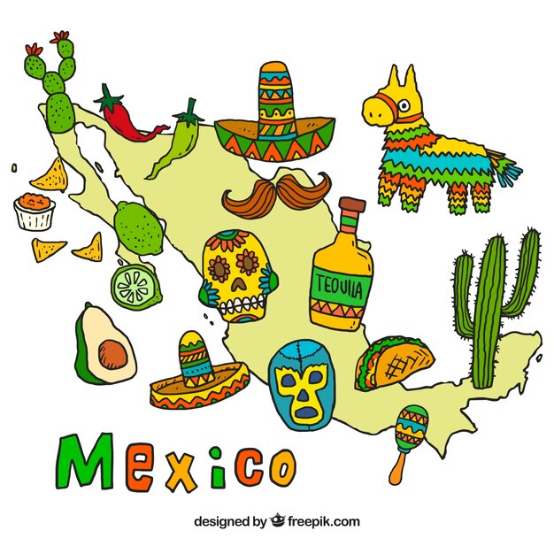 Hand drawn mexico map 