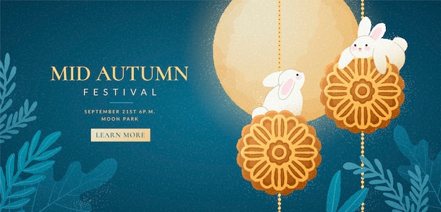 Hand drawn mid-autumn festival horizontal banner template