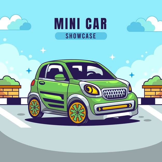 Hand drawn mini car illustration