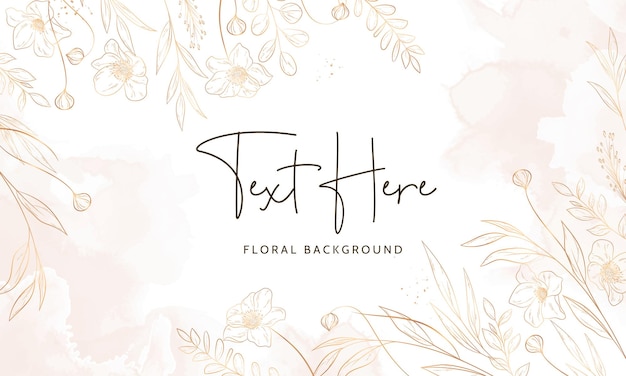 Hand drawn minimal gold floral background template