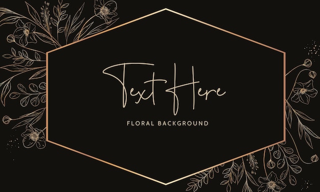 Hand drawn minimal gold floral background template