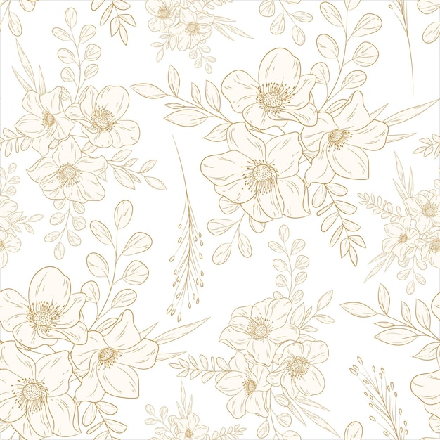 Free Vector hand drawn minimal gold floral seamless pattern