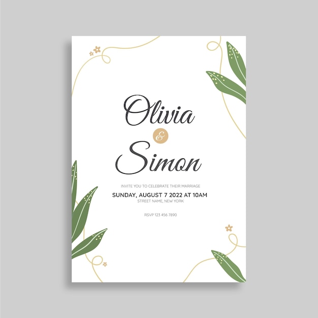 Hand drawn minimal wedding invitation template