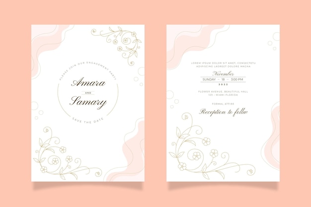 Hand drawn minimal wedding invitation template