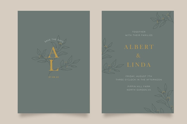 Free vector hand drawn minimal wedding invitation template