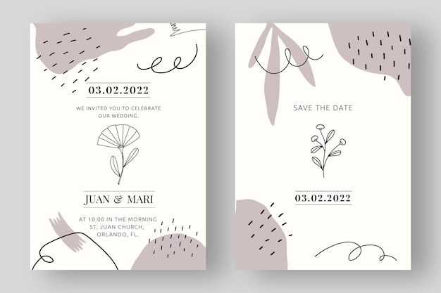 Hand drawn minimal wedding invitation template