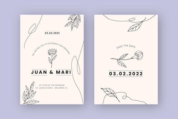 Free vector hand drawn minimal wedding invitation template