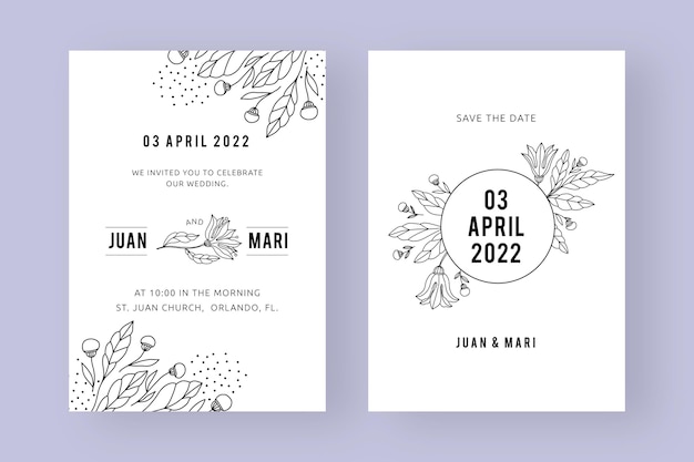 Hand drawn minimal wedding invitation template