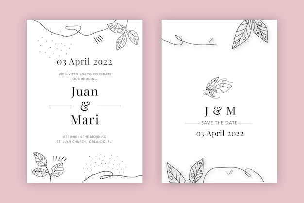 Hand drawn minimal wedding invitation template