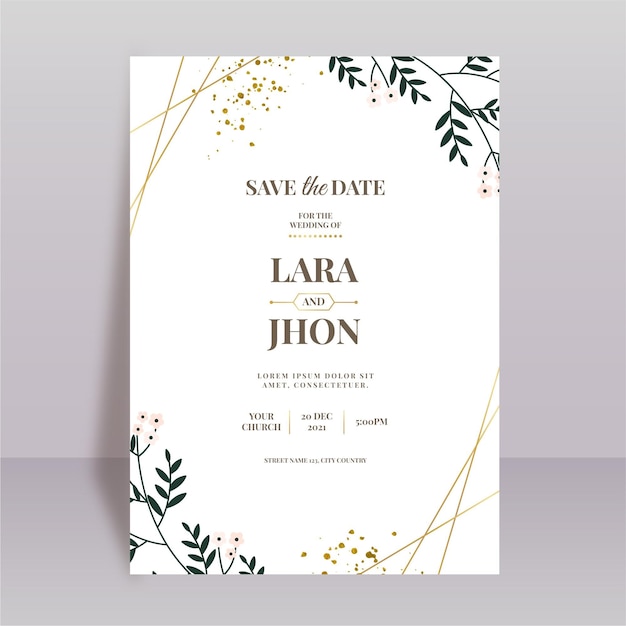 Hand drawn minimal wedding invitation template