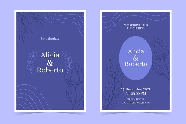 Hand drawn minimal wedding invitation template