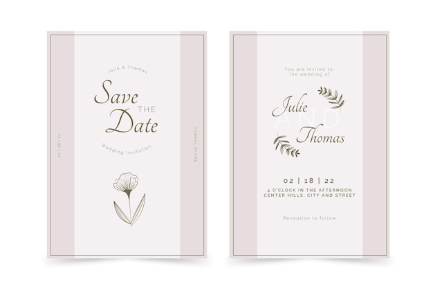 Hand drawn minimal wedding invitation template