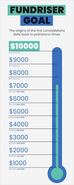 Hand drawn minimalist fundraising goals thermometer vertical timeline