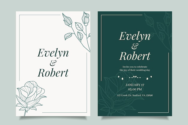 Hand drawn minimalist wedding invitation template