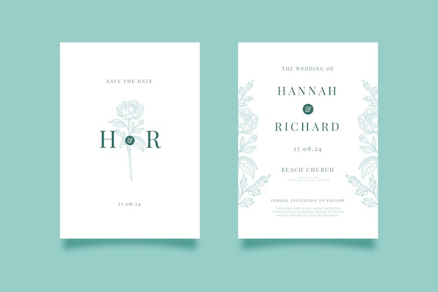 Hand drawn minimalist wedding invitation template