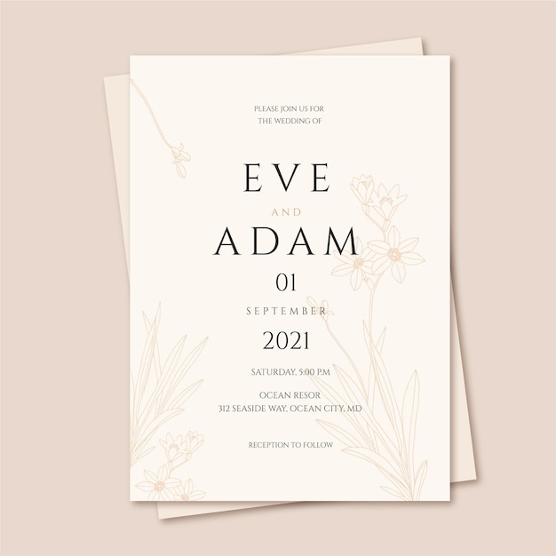 Hand drawn minimalist wedding invitation template