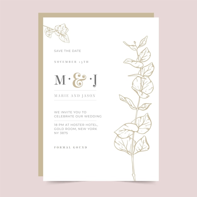 Hand drawn minimalist wedding invitation template