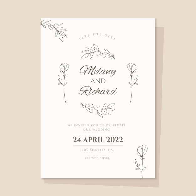 Hand drawn minimalist wedding invitation