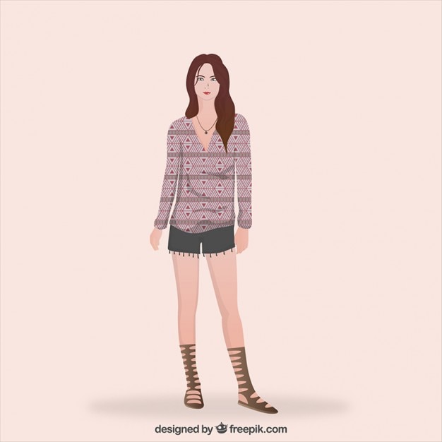 Free Vector hand drawn model with boho clothes