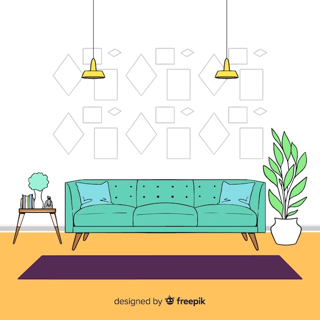 Free vector hand drawn modern living room