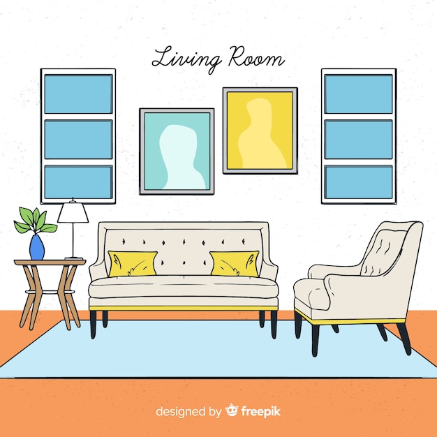 Free Vector hand drawn modern living room