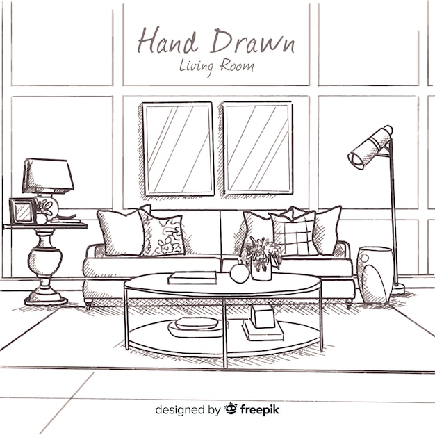 Hand drawn modern living room