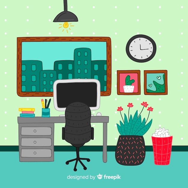 Free Vector hand drawn modern office interior