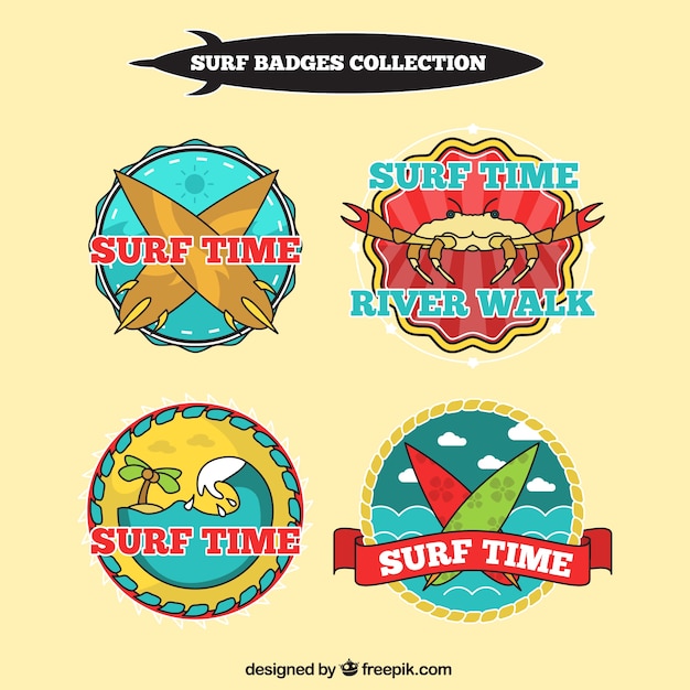 Free Vector hand drawn modern surf badges