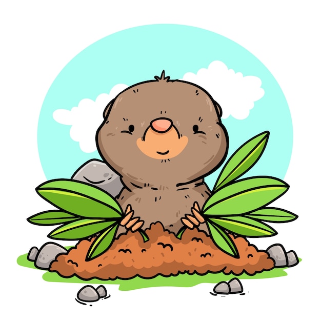 Free vector hand drawn mole cartoon illustration