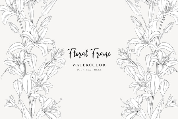 hand drawn mono-line floral lily background design