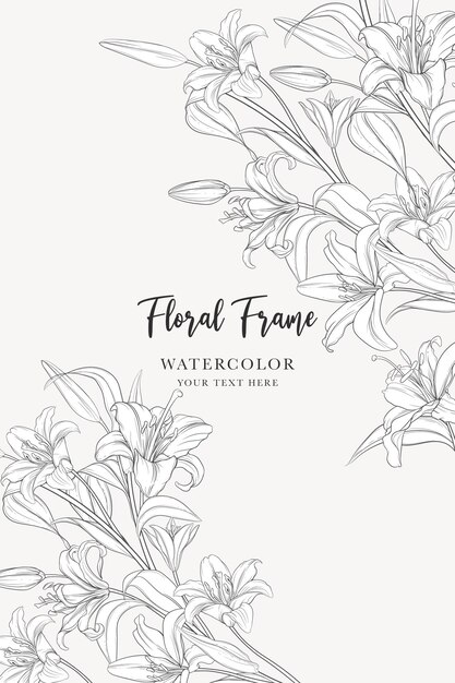 hand drawn mono-line floral lily background design