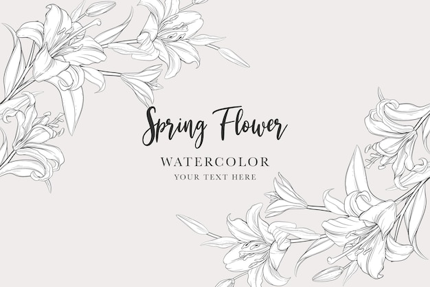 hand drawn mono-line floral lily background design