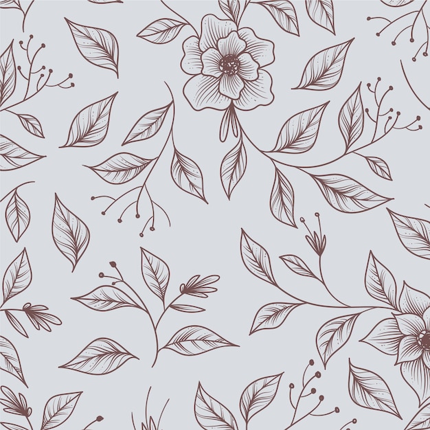 Hand drawn monochrome floral pattern