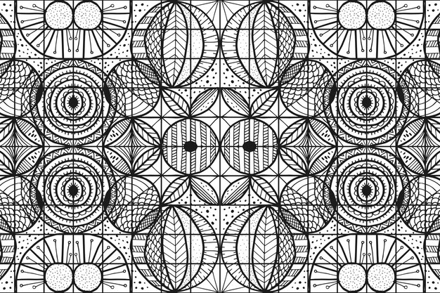 Hand drawn monochrome geometric mosaic pattern design