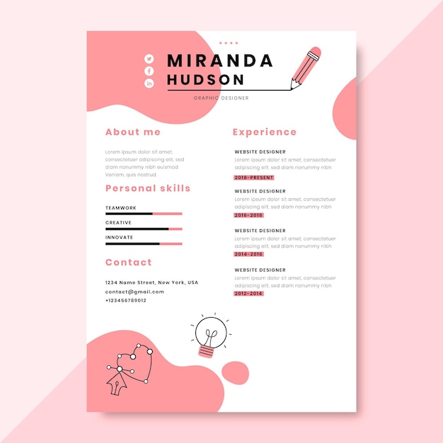 Hand drawn monocolor design resume