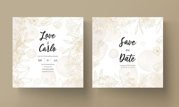 Free vector hand drawn monoline floral decorative elements wedding invitation card