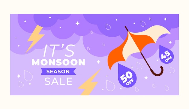 Hand drawn monsoon season sale banner with umbrella